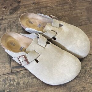 Birkenstock Taupe Suede Mules